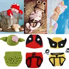 Вязаный крючком костюм для новорожденных, для мальчиков и девочек, реквизит для фото, набор аксессуаров, одежда ручной работы для младенцев, комплект домашней одежды