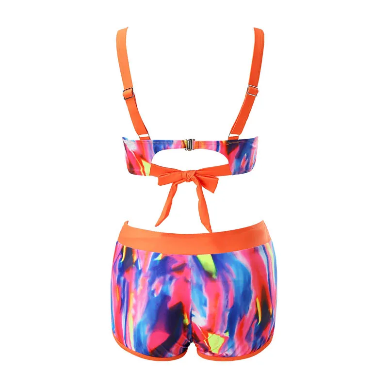 

Plus Size 5XL Vintage Printing Swimsuit Halter Ruched Print Bikini Set Fashion Summer Swimwear