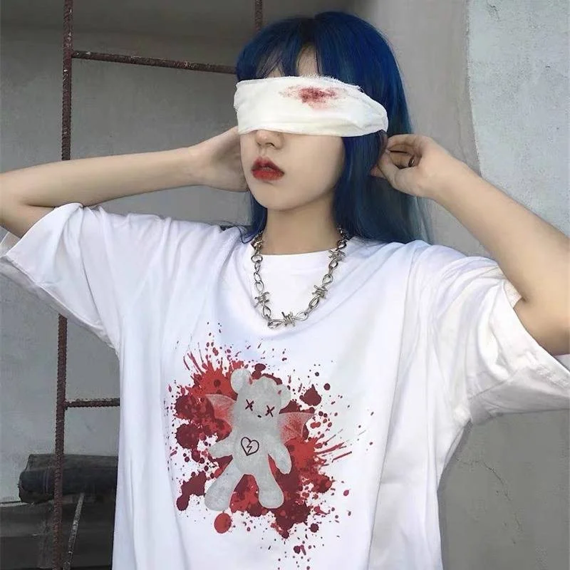 

Hip Hop Tshirt Streetwear Tops Women Funny Punk Short Sleeve Couple T Shirt Summer Ladies Bear Print T shirt Tops Girl
