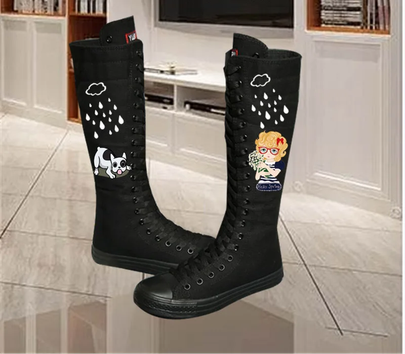 Flat 16 CXJYWMJL/женские высокие сапоги; белые сапоги до колена на платформе; черные сапоги до колена; высокие сапоги на шнуровке; джинсовые сапоги до бедра; 6857 - Цвет: Flat 16