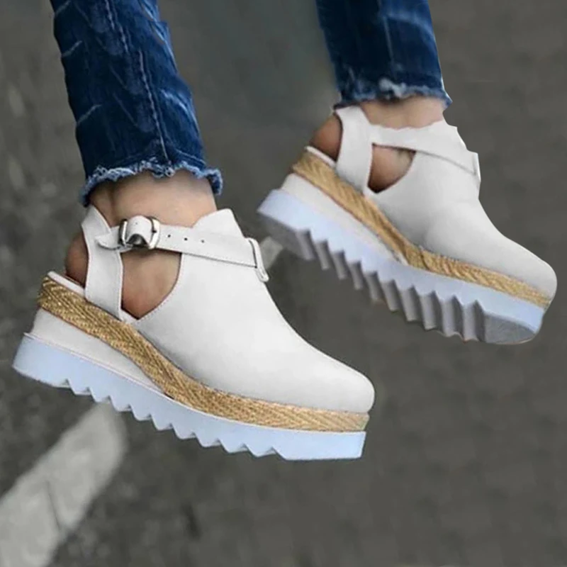 Женские босоножки на плоской подошве однотонные сандалии толстой модная