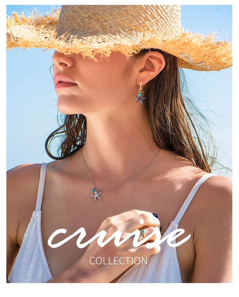 Новый 925 стерлингового серебра Симпатичные Морская звезда сережки ввиде CZ сине