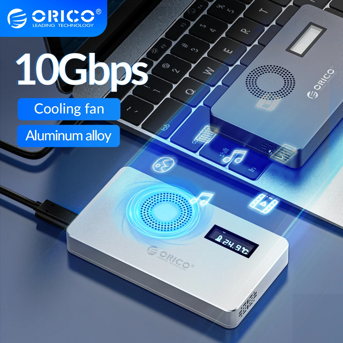 Чехол ORICO M2 NVME SSD корпус для самоохлаждения с цифровым экраном M.2 M Key + B USB C 10 Гбит/с