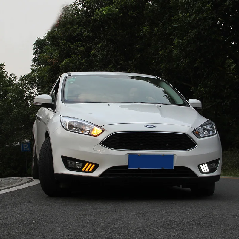 

LED Daylights For Ford Focus 2015 2016 2017 2018 Turn Yellow Signal Car Headlight Daytime Running Light DRL Auto Fog Lamp