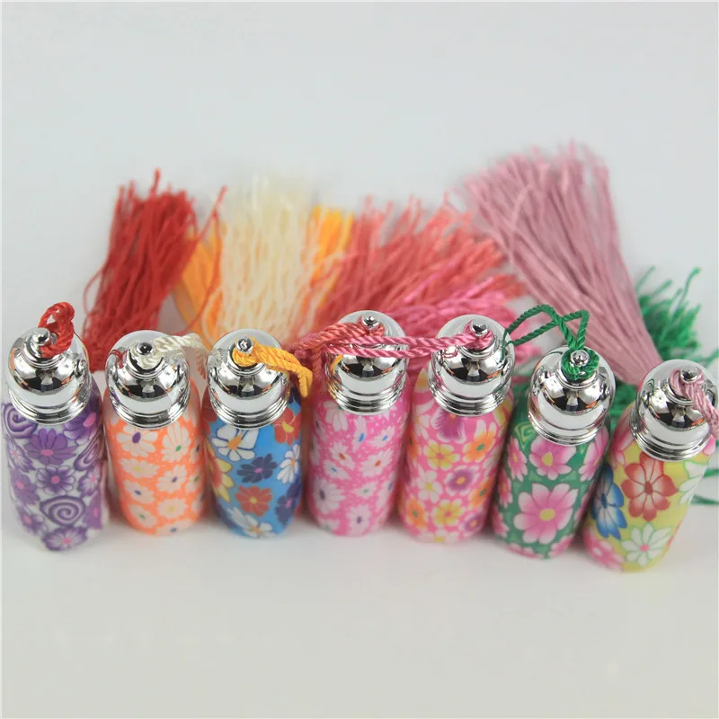 

100pcs/lot 6ml&10ml Fimo Roll on Glass Essential Oil Bottle Applicator Polymer Clay Stained Decoration Metal Cap with Tassel