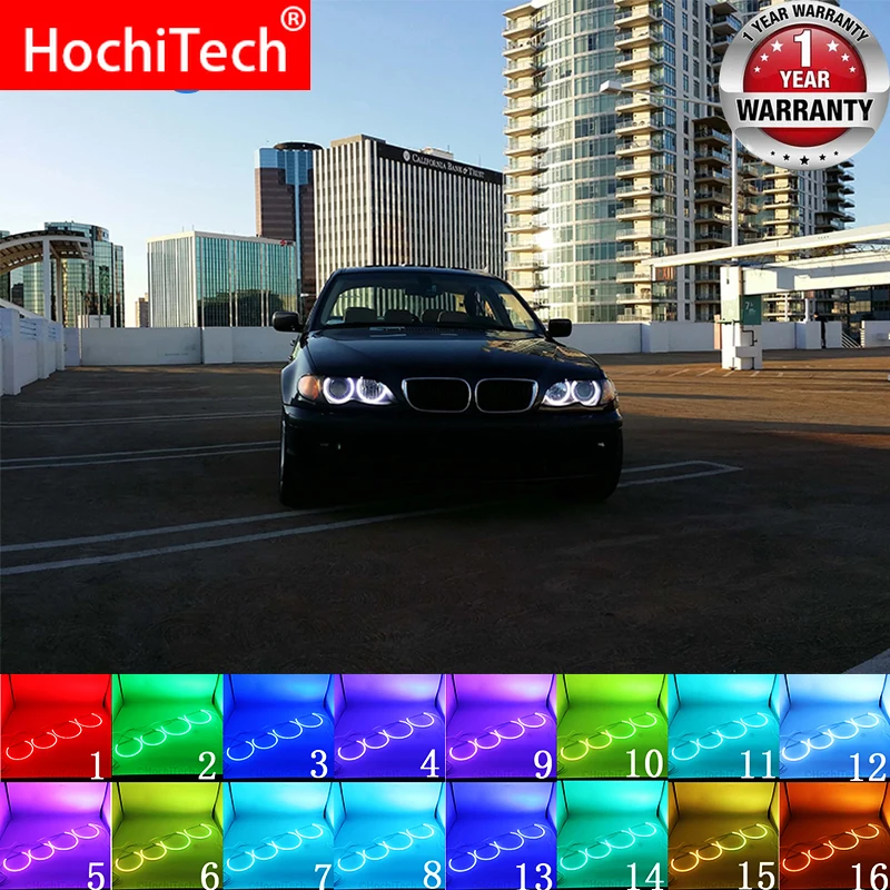 

Фара многоцветная RGB светодиодный ангельские глазки Halo Ring Eye DRL RF пульт дистанционного управления для BMW 1998-2005 E46 с проекторами аксессуары