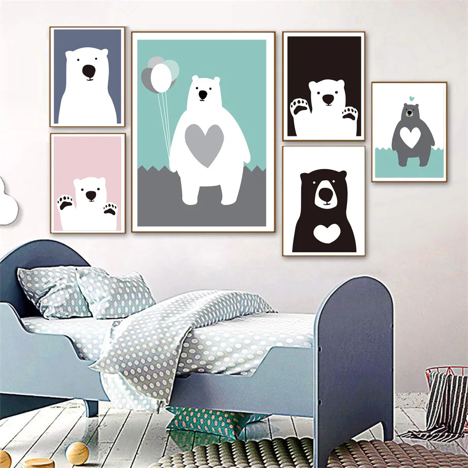 

Cute Cartoon Polar Bear Balloon Nursery Wall Art Canvas Painting Nordic Posters And Prints Wall Pictures Baby Kids Room Decor