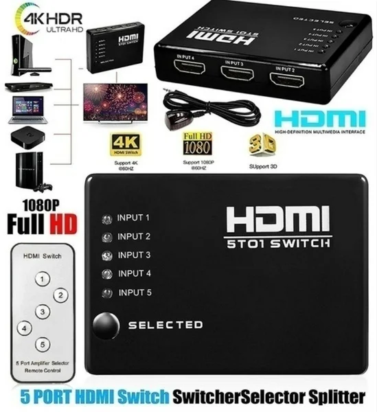 HDMI-compatible Multiport 3 Or 5 Ports Splitter Switch Selector Switcher Hub+Remote For HDTV PC HOT FOR DVD STB GAME HDTV I5