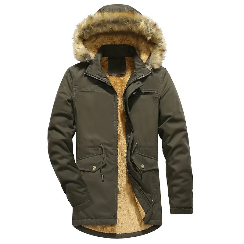 Army green Зимние мужские парки, модная мужская утолщенная теплая куртка с капюшоном и хлопковой подкладкой, пальто, мужская повседневная флисовая стеганая куртка, Мужская одежда - Цвет: Army green