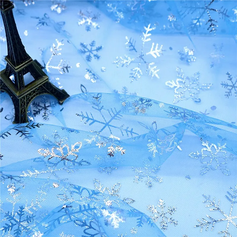 Ширина 1 55 м синяя Снежинка блестящая ткань органза сделай сам украшение для