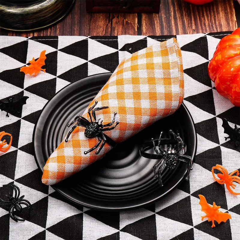 

Hot SV-12 Pieces Spider Napkin Ring Alloy Spider Design Napkin Holder for Halloween Party Home Kitchen Dining Room Table