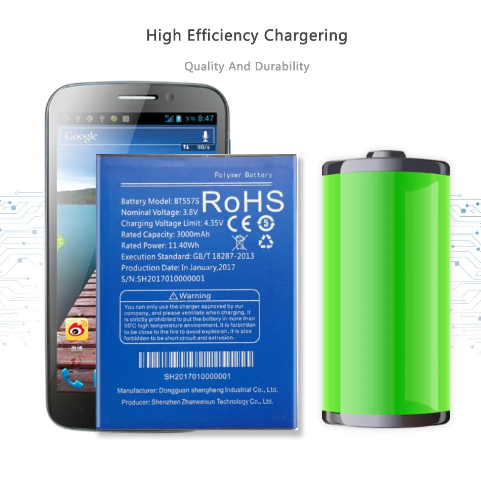 BT557S Аккумулятор для смартфонов ZOPO Speed 7 Plus / Hero 1 Z951 ZP952 S5570 Bateria 3000 мАч | Мобильные