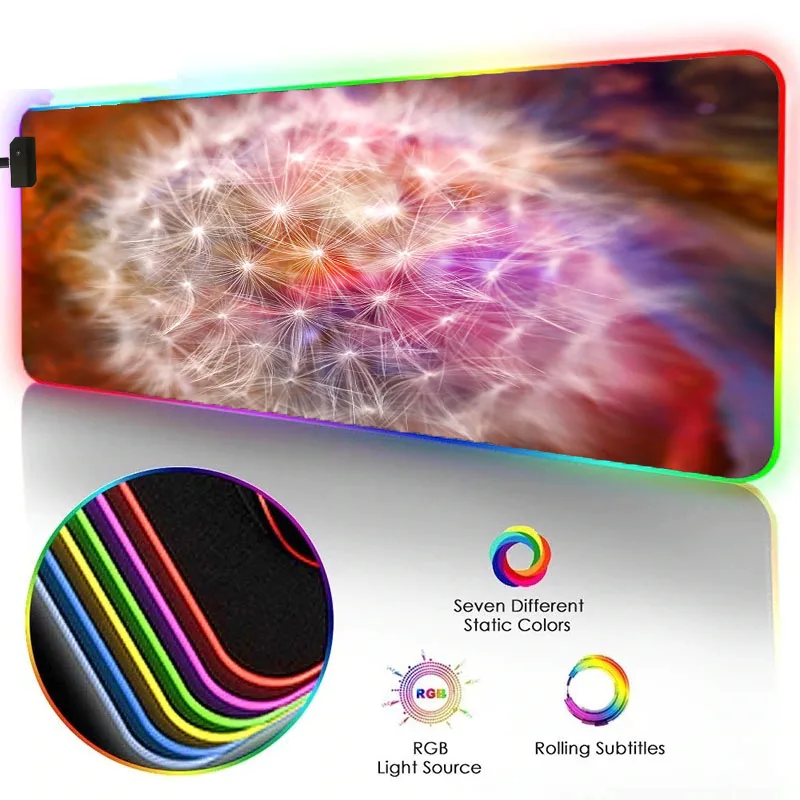 

XGZ Large Mouse Pad Plant Dandelion Pattern RGB Gaming Mouse Pad LED Luminous Color Lighting Table Mat Mousepad