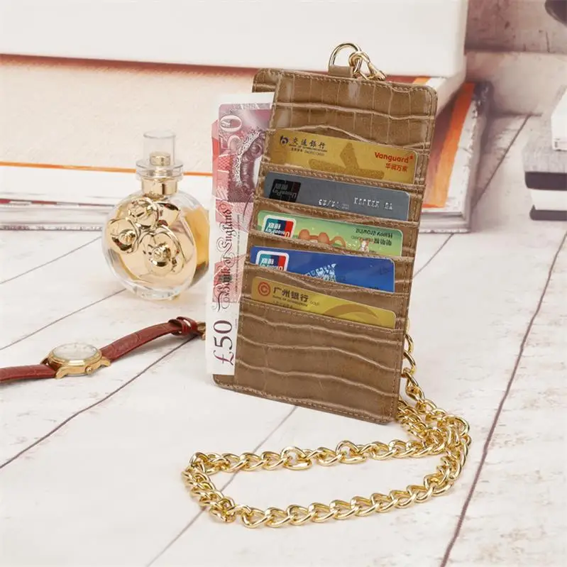Chain khaki Бренд класса люкс Натуральная кожа мобильный держатель для карт Змеиный узор женские сумки чехол Мобильный держатель для карт крокодил сумка для мобильных карт - Цвет: Chain khaki