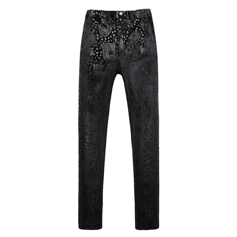 

Men's suit three-piece suit (jacket + pants + vest) spring autumn new leopard black slim suit male Boutique banquet dress