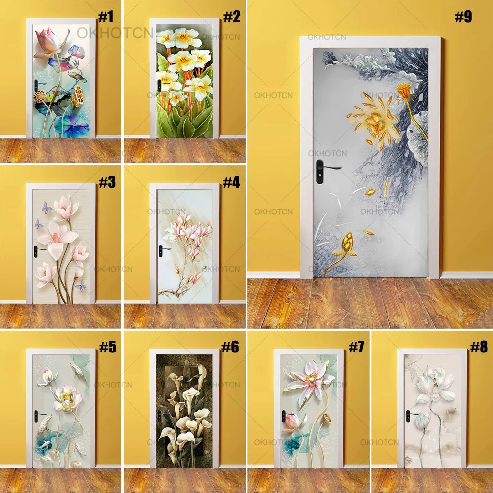Классический узор наклейки на дверь цветок лотоса Китайская классическая