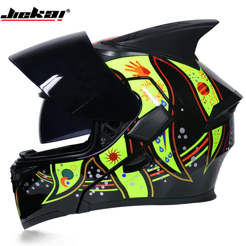

Мотоциклетный шлем JIEKAI, модульный защитный откидной шлем на все лицо, с внутренним солнцезащитным козырьком и двойными линзами, гоночные шл...