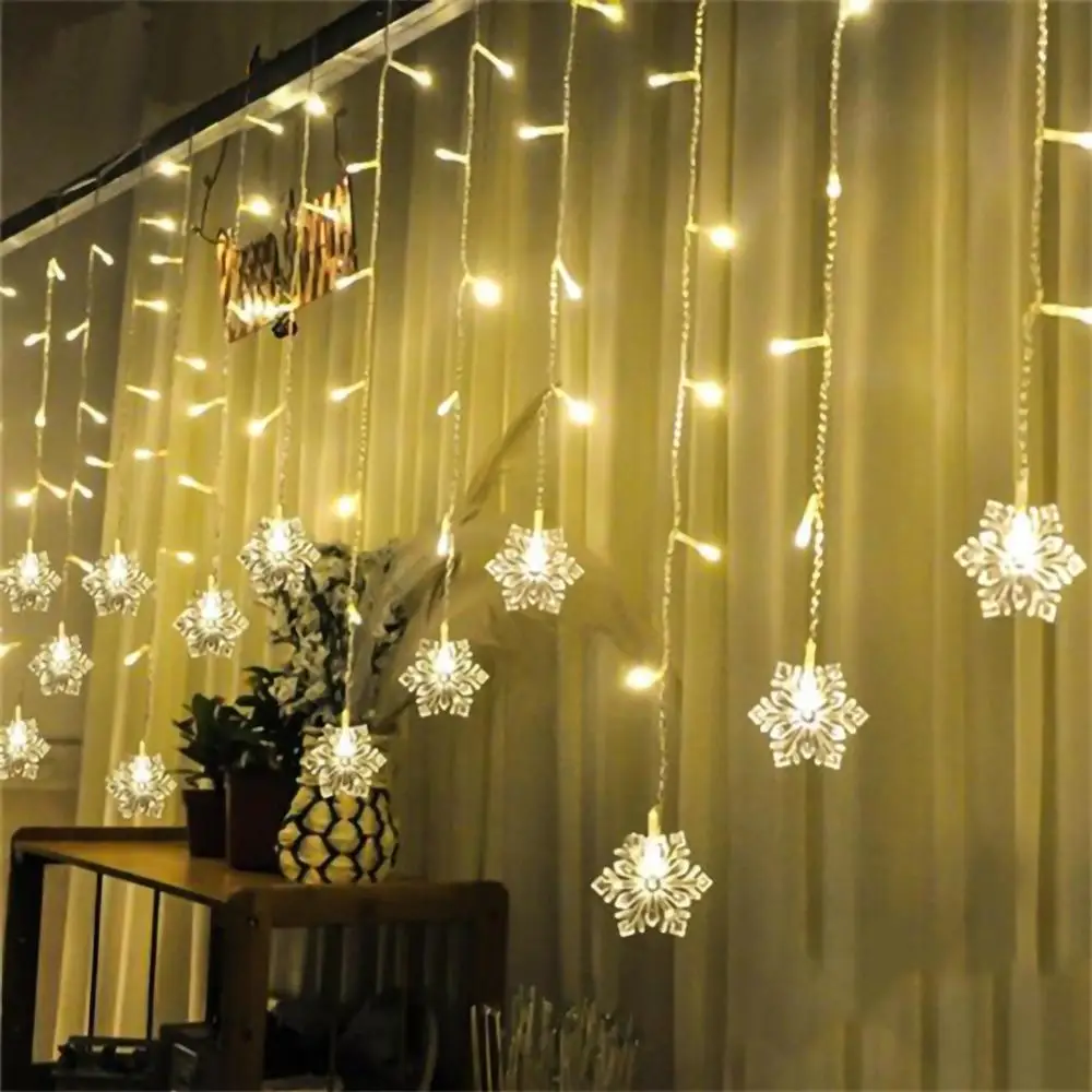 

4M 8 Modes Snowflake LED Curtain Lights Icicle Fairy Light String Christmas New Year Wedding Party Decoration Lights EU/US Plug