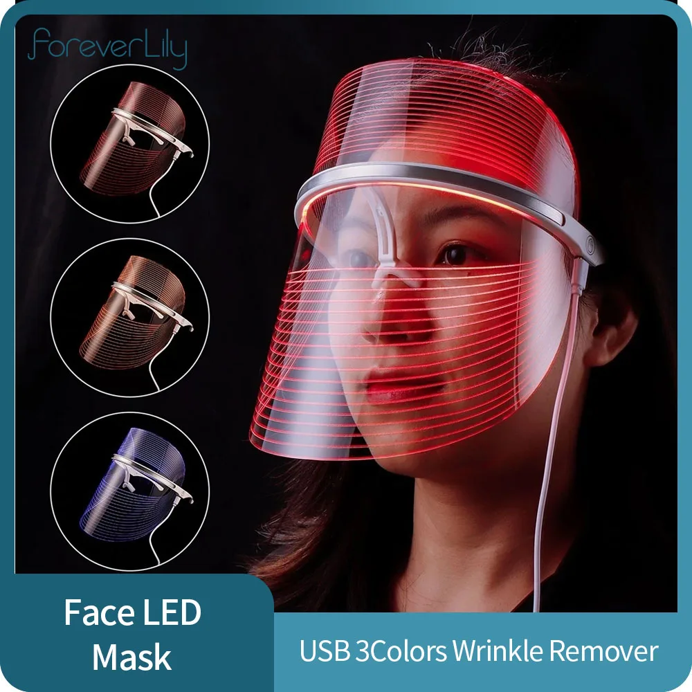 

LED Light Therapy Facial Mask USB 3 Colors Skin Care Instrument Face Mask Rejuvenation Wrinkle Ance Removal Beauty Device