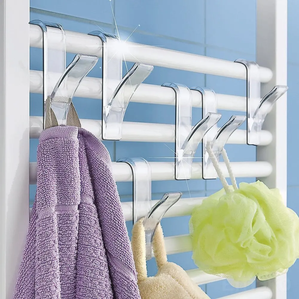 

2/4PCS White And Transparent Radiator Towel Hook Holder Clothes Rack Bathroom Storage Housekeeper on Wall Kitchen Organizer