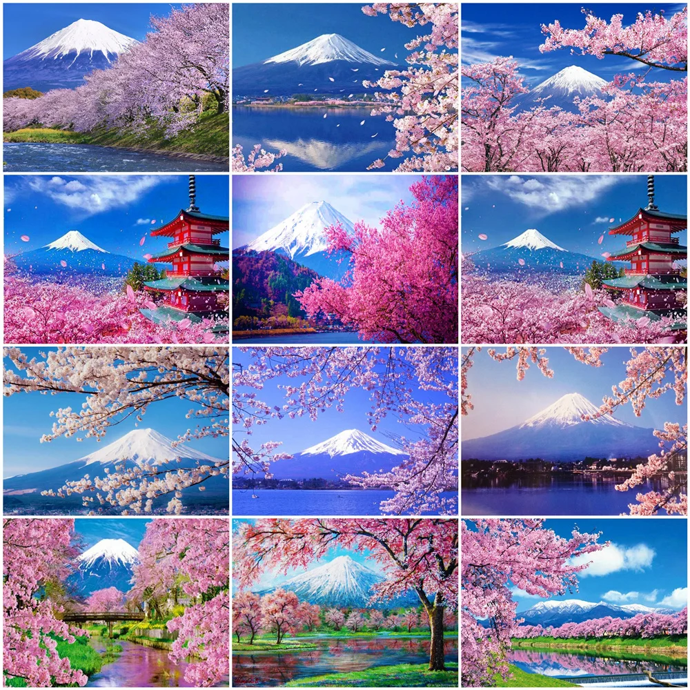 

HUACAN 5D DIY Алмазная Картина Пейзаж горный Бриллиантовая Вышивка Дерево камни в форме ромба мозаика стразы цветок украшение дома