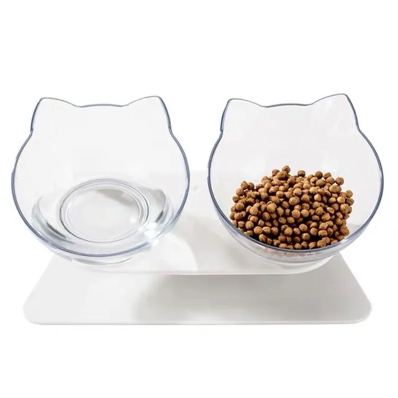 

Non-slip Cat Food Bowl Double Pet Bowls For Cats Dogs Feeders Protection Cervical Supplies Transparent Pet Cat Bowl Products
