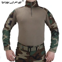 tactical bdu combat t shirts woodland military action camouflage t shirt airsoft paintball hunting clothing with elbow pads