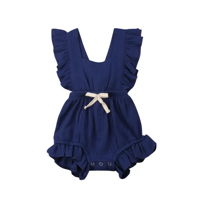 

Newborn Baby Girl Clothes Sets Summer Ruffle Solid Color Romper Jumpsuit Outfits Sunsuit Baby Summer Cotton Linen Clothing