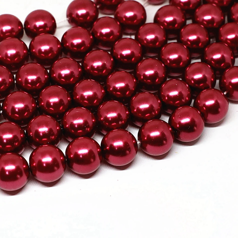 

Top quality 4 6 8 10 12 14mm dark red simulated-pearl glass round loose beads charm women fit for diy necklace jewelry making
