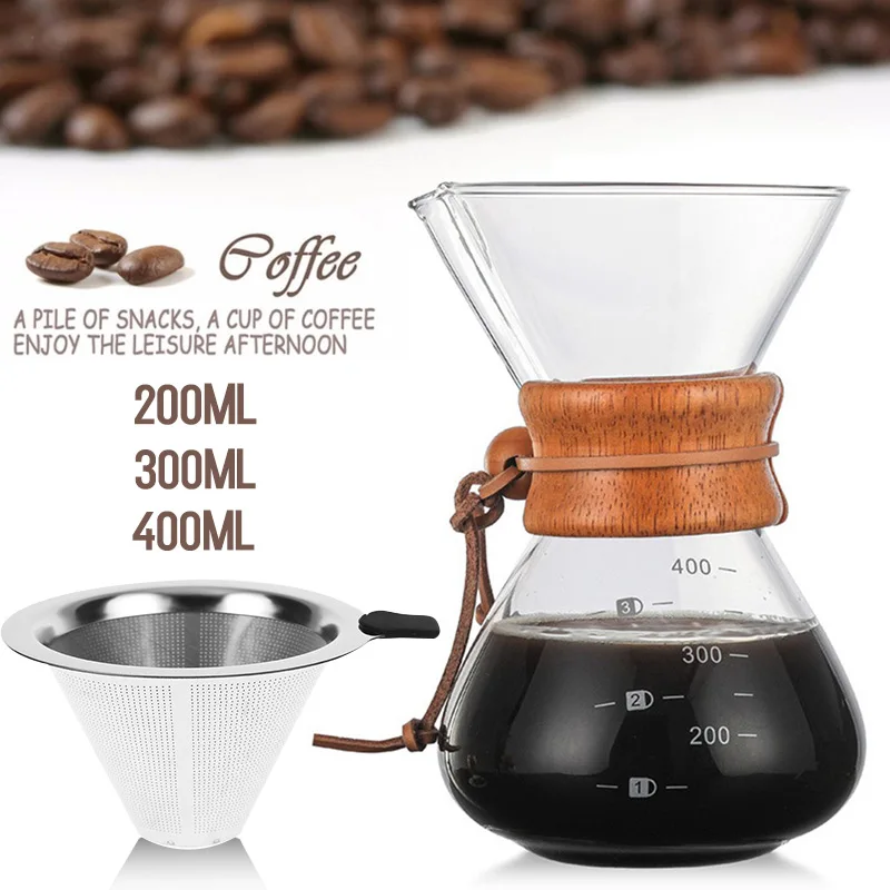 

Coffee Kettle 400ml with Filter Manual Drip Drinkware Tea Pot High-Borosilicate Glass Durable Kitchen Tool Diy Pour-Over Bar