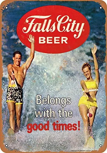 

9 x 12 Metal Sign - Falls City Beer and Waterskiing - Vintage Look