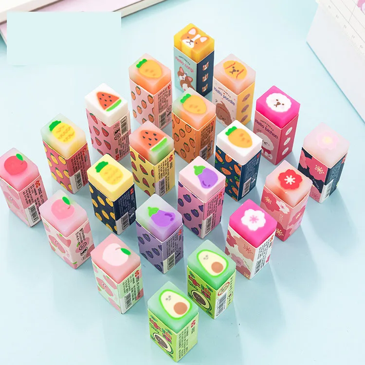 

36 pcs/lot Kawaii Fruit Slice Eraser Cute Animal Writing Drawing Rubber Pencil Erasers Stationery For Kids Gifts school suppies