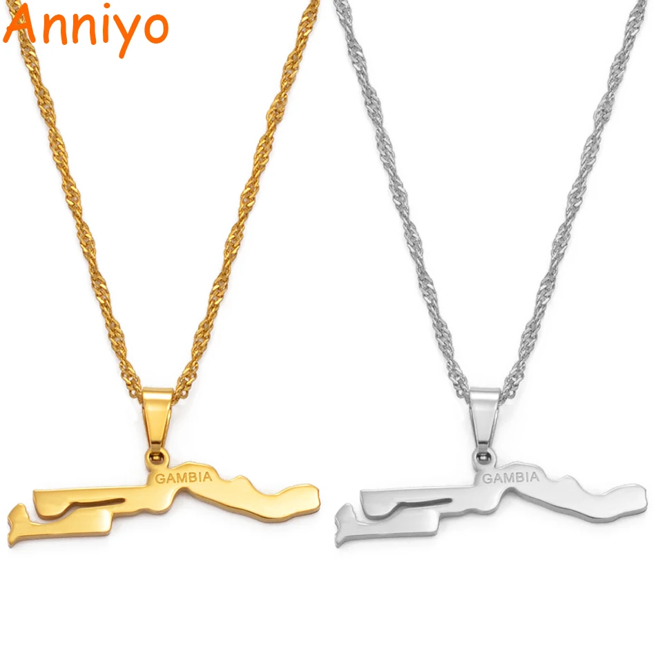 Anniyo (маленький кулон: 3 5 см) Страна Гамбия Карта Флаг Ожерелье Подвески золотой