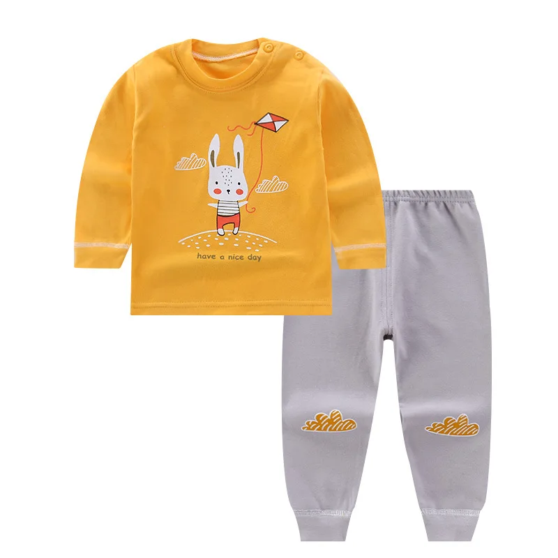 2021 New Kids Boys Cotton Pajama Sets Cartoon Print O-Neck Cute T-Shirt Tops with Pants Baby Girls Children Autumn Clothes Sets