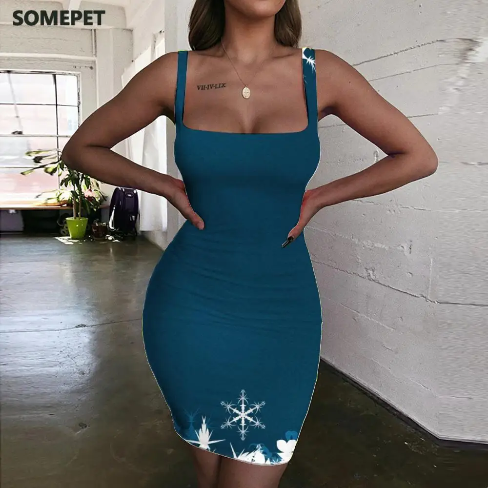 Рождественские платья для женщин сарафан с принтом в виде дерева облегающее