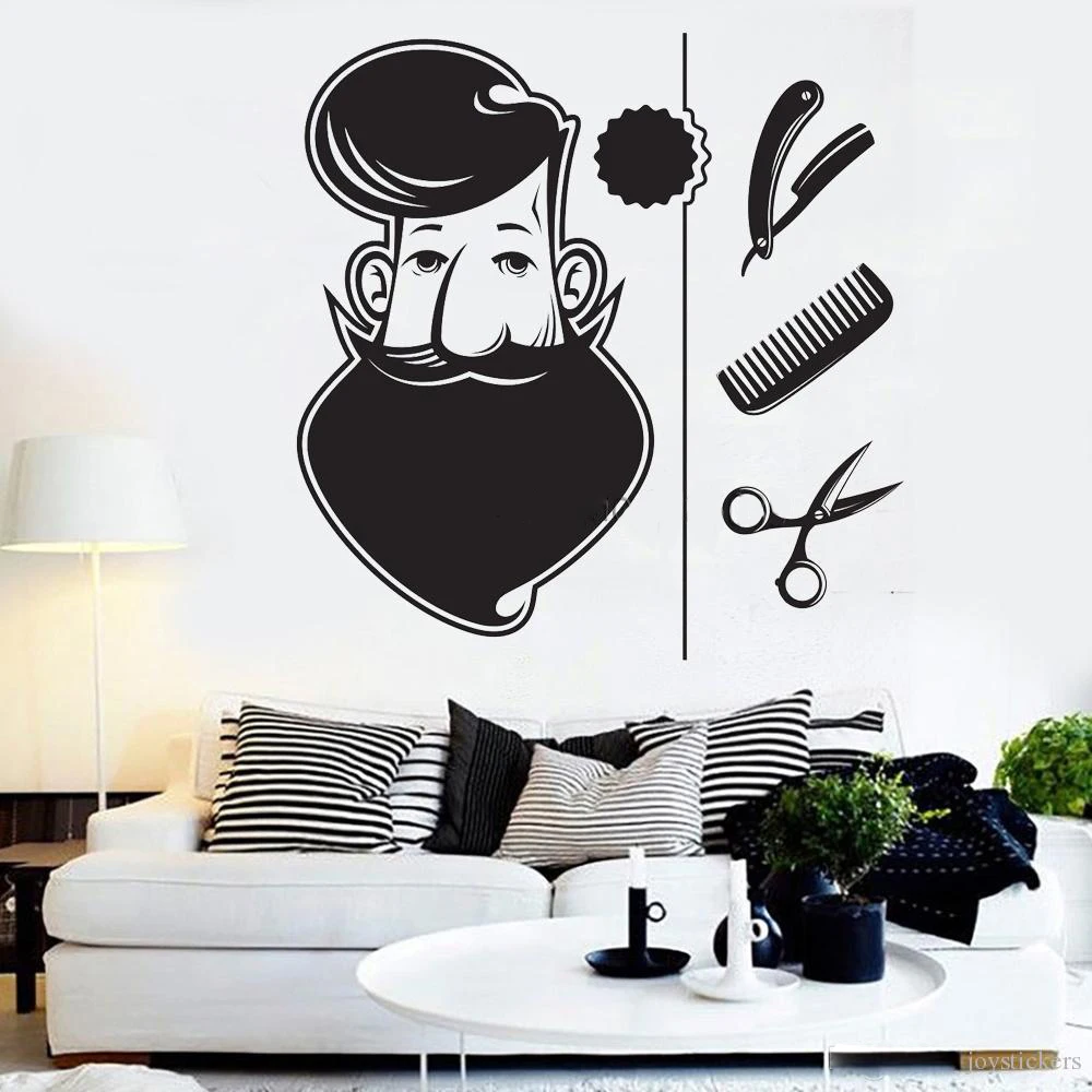Борода волос салон наклейки на стену магазина виниловые в виде Фотообоев c