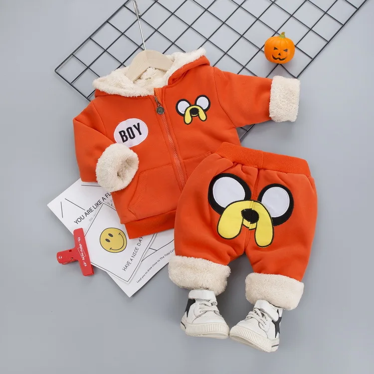 Для детей 1-4 лет модная зимняя теплая одежда с капюшоном и рисунком для маленьких