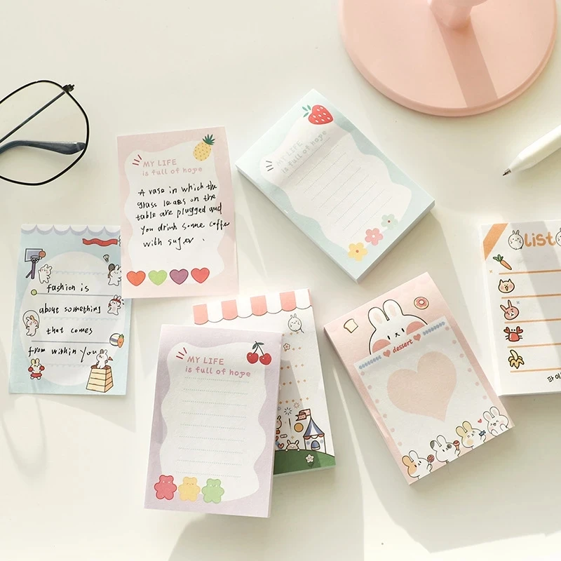 

100 Sheets Cute Rabbit Cartoon Memo Notepad Student Hand Account Sticky Note N Times Posted Message Notepad Kawaii