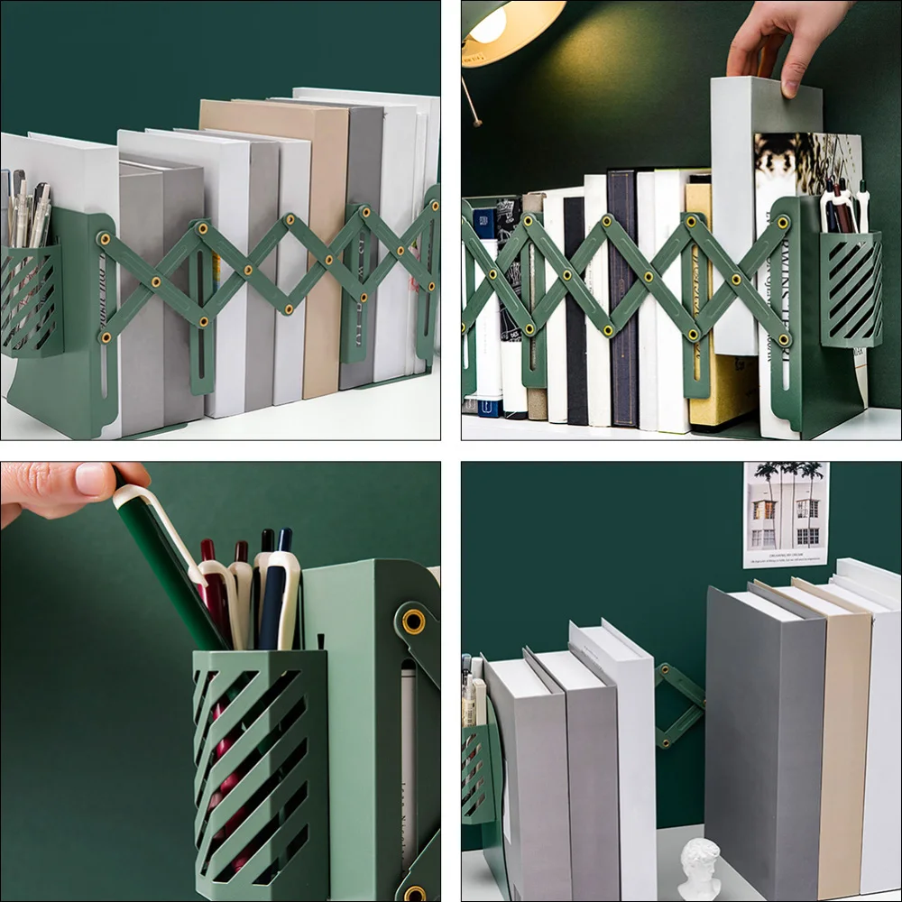 

1Pc Book Storage Rack Shelf Bookend Desktop Desk Book Organizer (Dark Green)