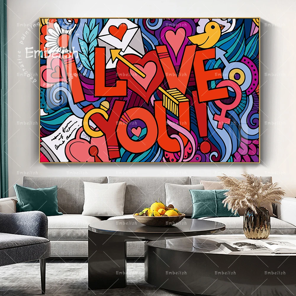 

Embelish Canvas Painting Living Room Wall Art Framework 1 Piece I Love You Pictures HD Print Color Love Quote Home Decor Poster