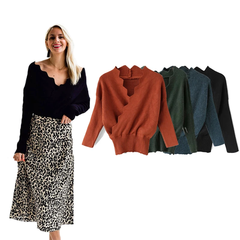

Hot selling Women's Wavy Wrap Knit Top