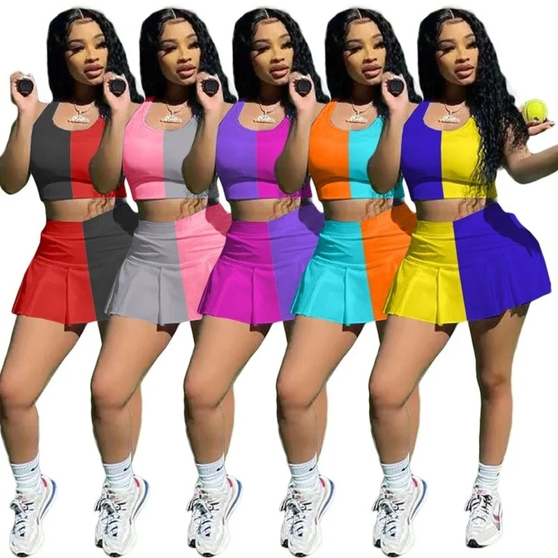 

Ladies 2-piece short skirt fashion casual sexy stitching slim-fit sports vest culottes two-piece suit