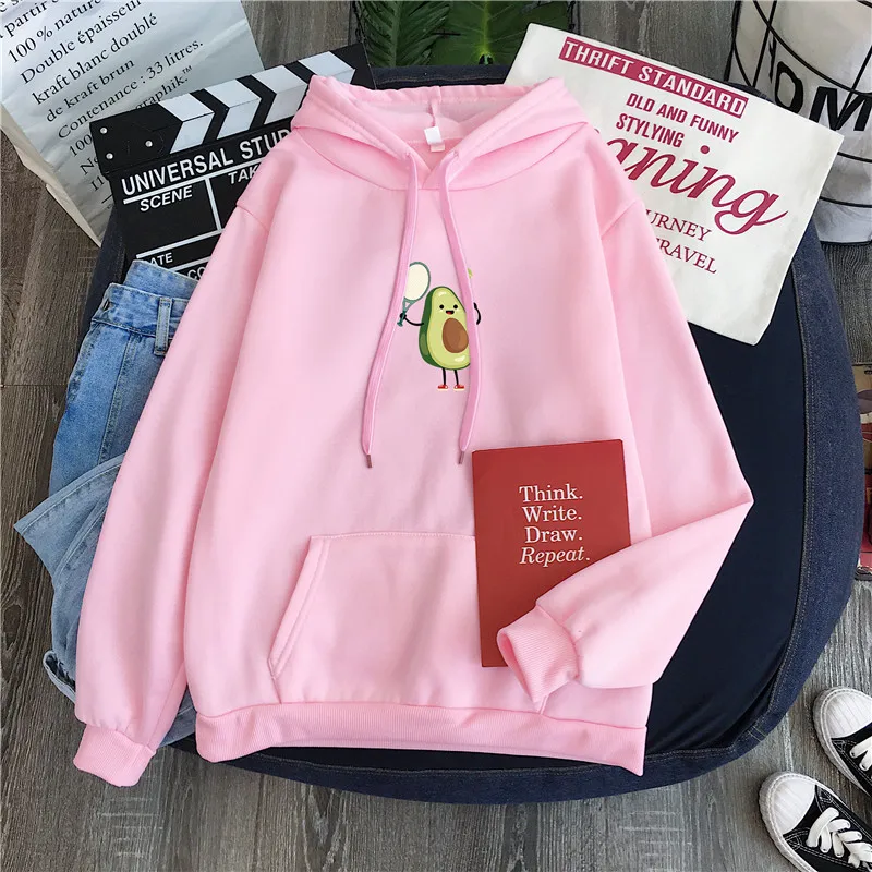 hoodie 4pink Милая мультяшная толстовка с авокадо, толстовка с капюшоном, кавайный принт, топ, модная Толстовка с принтом для девушек, Женская толстовка, одежда в стиле хип-хоп - Цвет: hoodie 4pink
