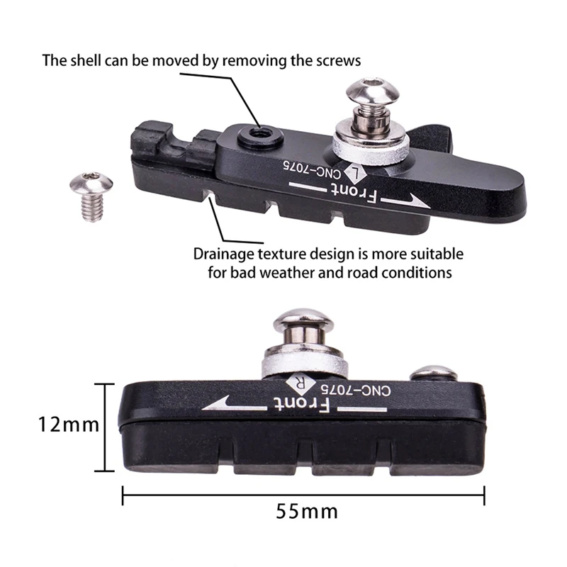 

1 Pair Mountain Road Bike Brake Pads MTB Bicycle Braking V-Brake Holder Shoes Rubber Blocks Durable Cycling Accessoriess