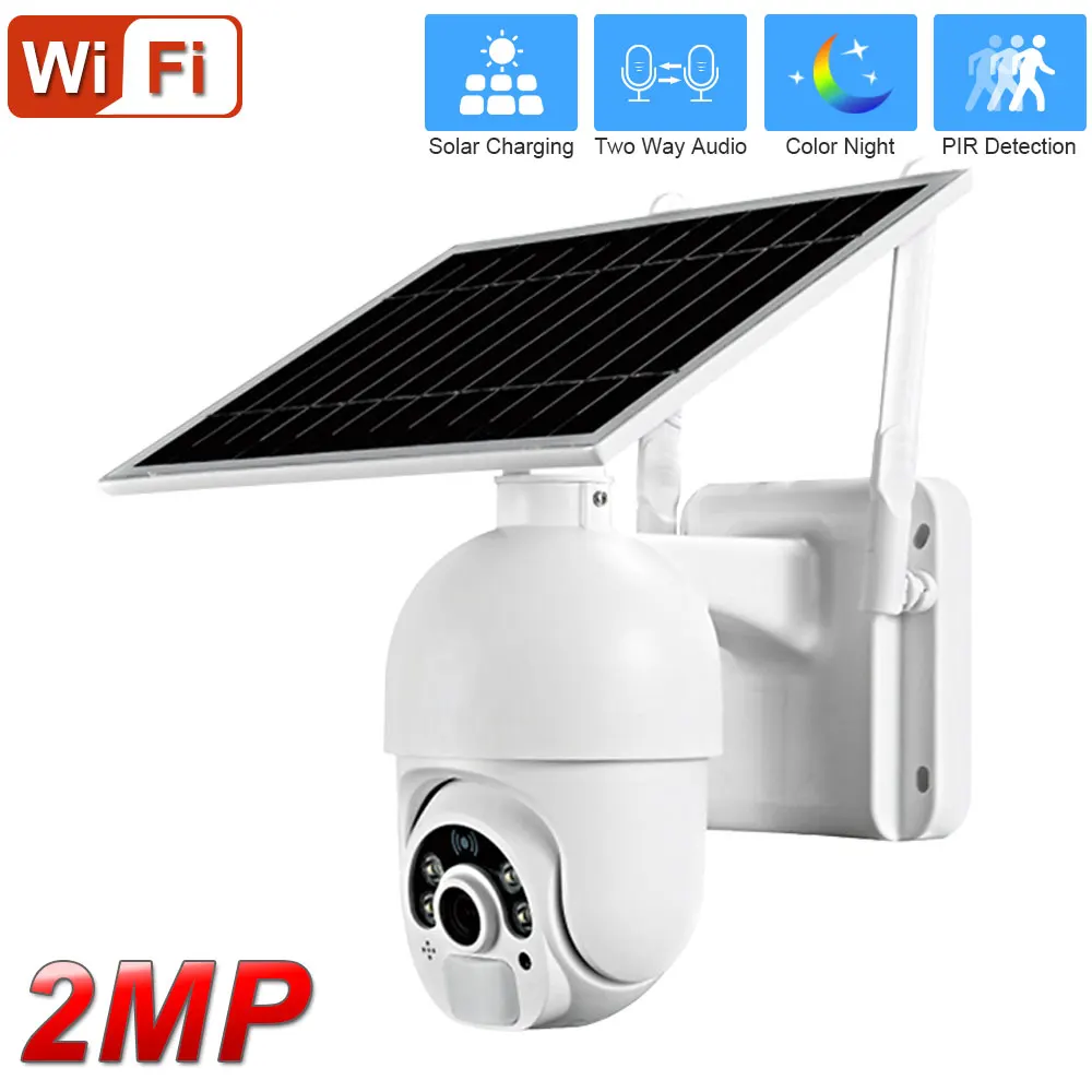 

1080P CCTV WiFi PTZ IP Camera Solar Powered Built-In Battery Outdoor Waterproof Two Way Audio Wirless Security Surveillance Cam