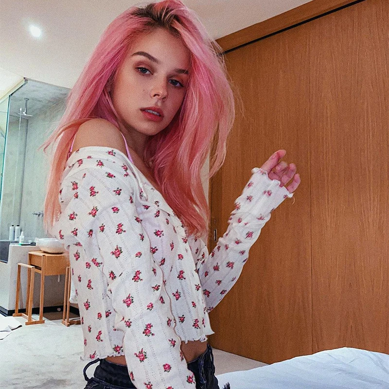 IAMHOTTY y2k Женская одежда с длинным рукавом цветочным принтом винтажная Милая