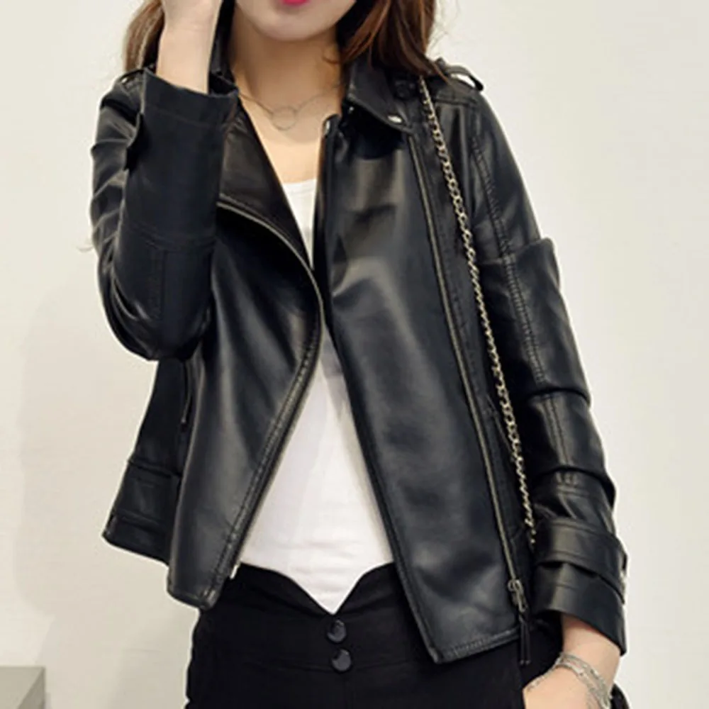 

Women's New Leather Clothing Casual Fashion Commuter Style Multi-pocket Zipper High-quality PU Fabric Long-sleeved Lapel Jacket