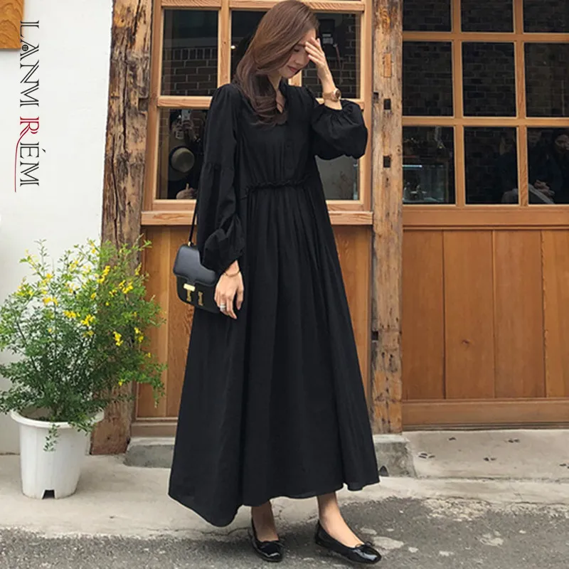 LANMREM/2021 г. Длинное однобортное шифоновое платье трапециевидной формы с круглым