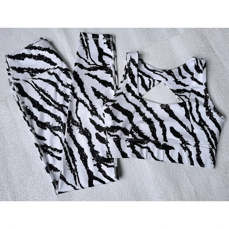 

Zebra Print Yoga Sets Women Gym Clothes High Support Sports Bra High-waisted Tights 2 Piece Gym Sets Fitness Women's Tracksuits