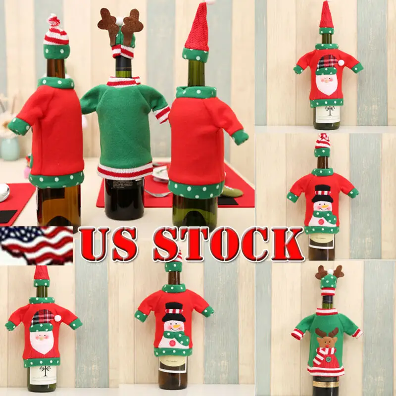 Рождество 2019 2 шт. чехол для винной бутылки с принтом Санта-Клауса снеговика оленя